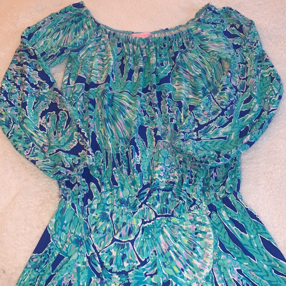 Lilly Pulitzer Lana Romper XXS Tortuga Time EUC Off Shoulder - Picture 14 of 14